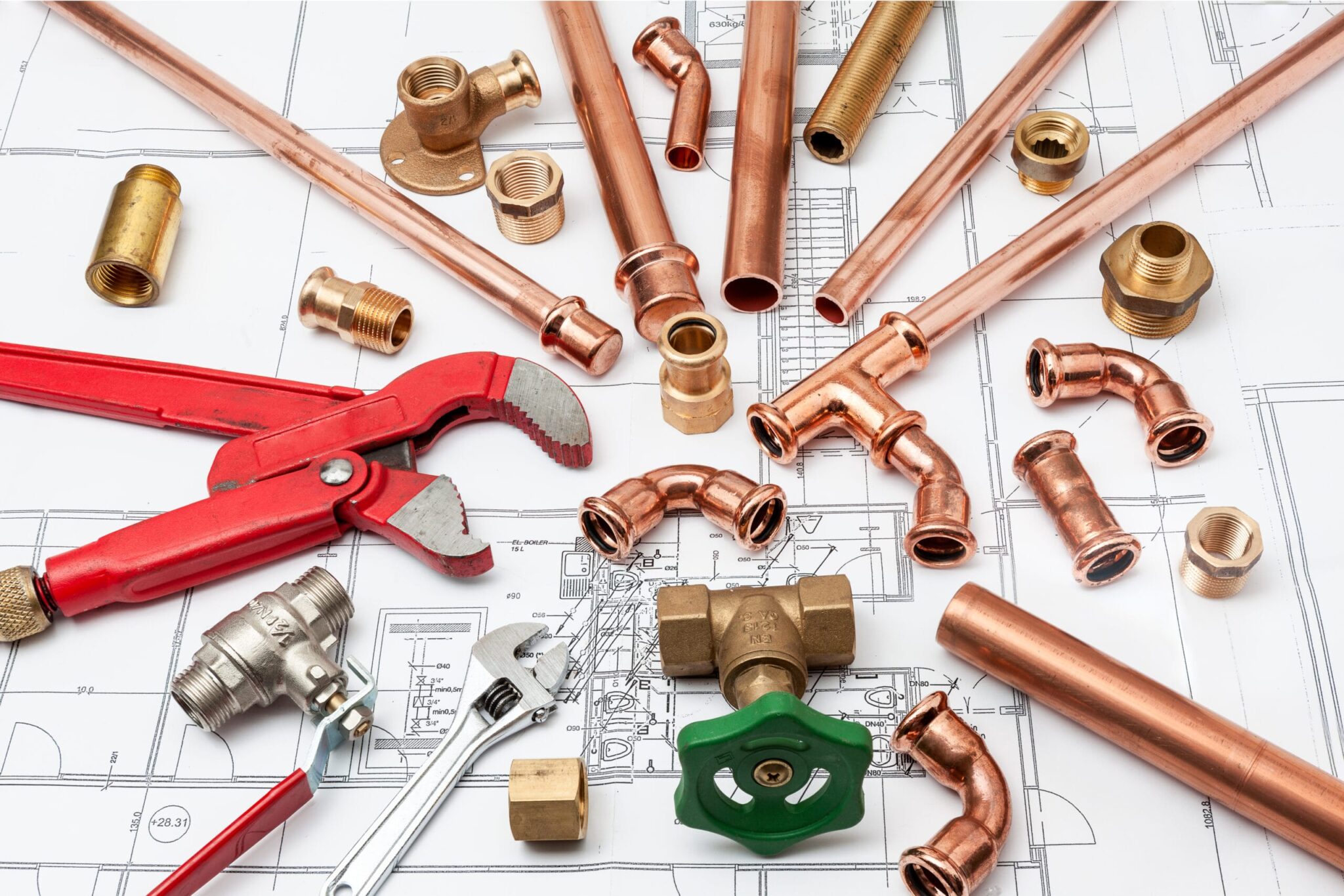 Copper pipes, fittings, valves, and plumbing tools in Seaside